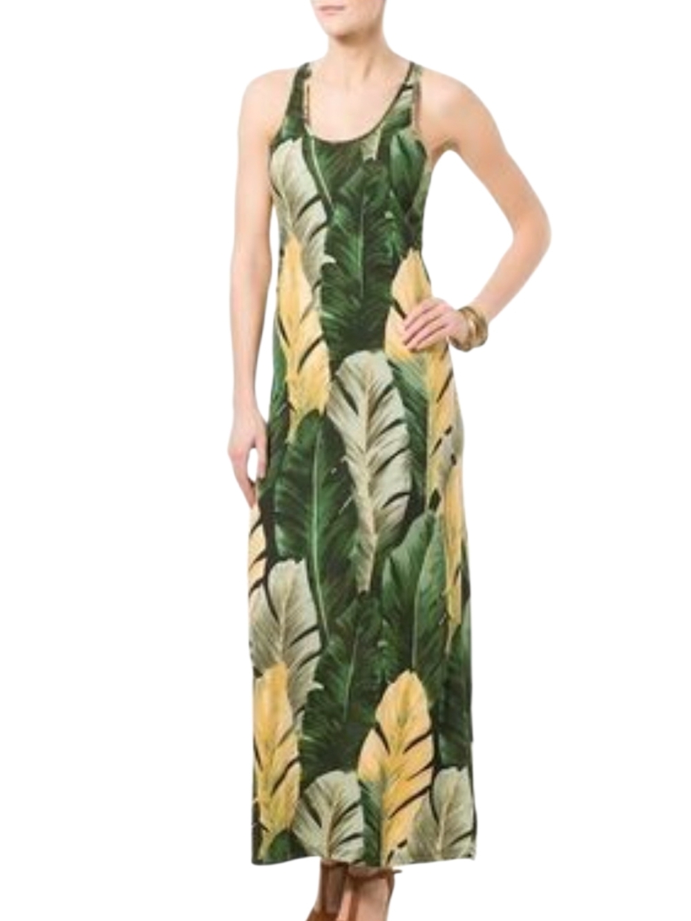 Ralph Lauren Jersey Racerback Tropical Leaf Maxi Dress